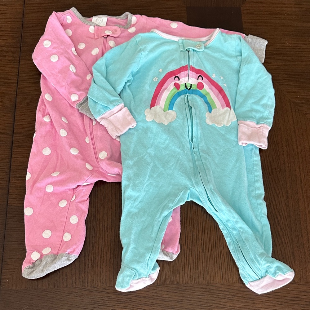 Zippered Baby Girls Footed Sleepers